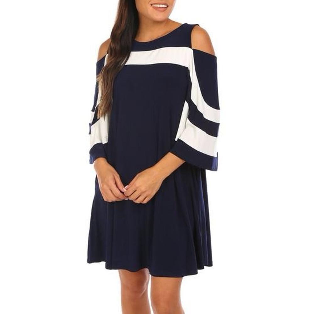 NWT Nina Leonard Ity Stripe Cold Shoulder Dress XLarge